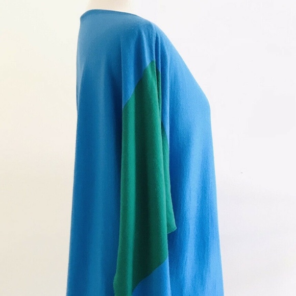 St John | Colorblock Wool Top Womens Lg Blue Long Sleeve Pullover Asymmetrical - Picture 8 of 12